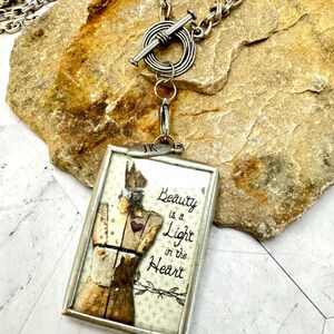 Jewel Kade Necklace JK Silver Tone Long Chain Double Sided Pendant Beauty Heart